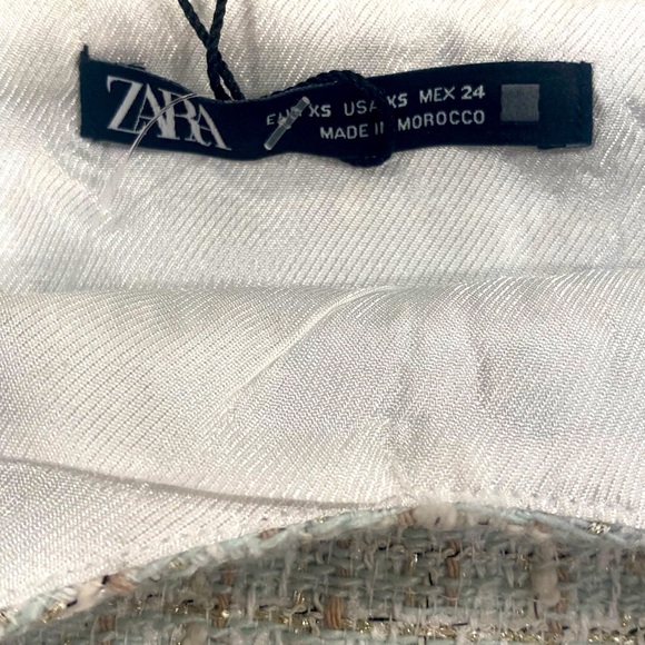 ZARA Tweed Textured Lined Crop Top Blue Subtle Silver Streaks NWT XS - Picture 6 of 7